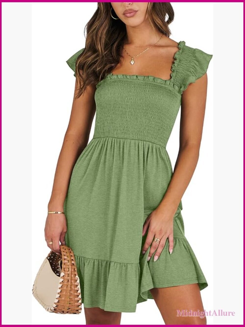 Sleeveless Square Neck Smocked Ruffle Backless Boho Mini Sundress